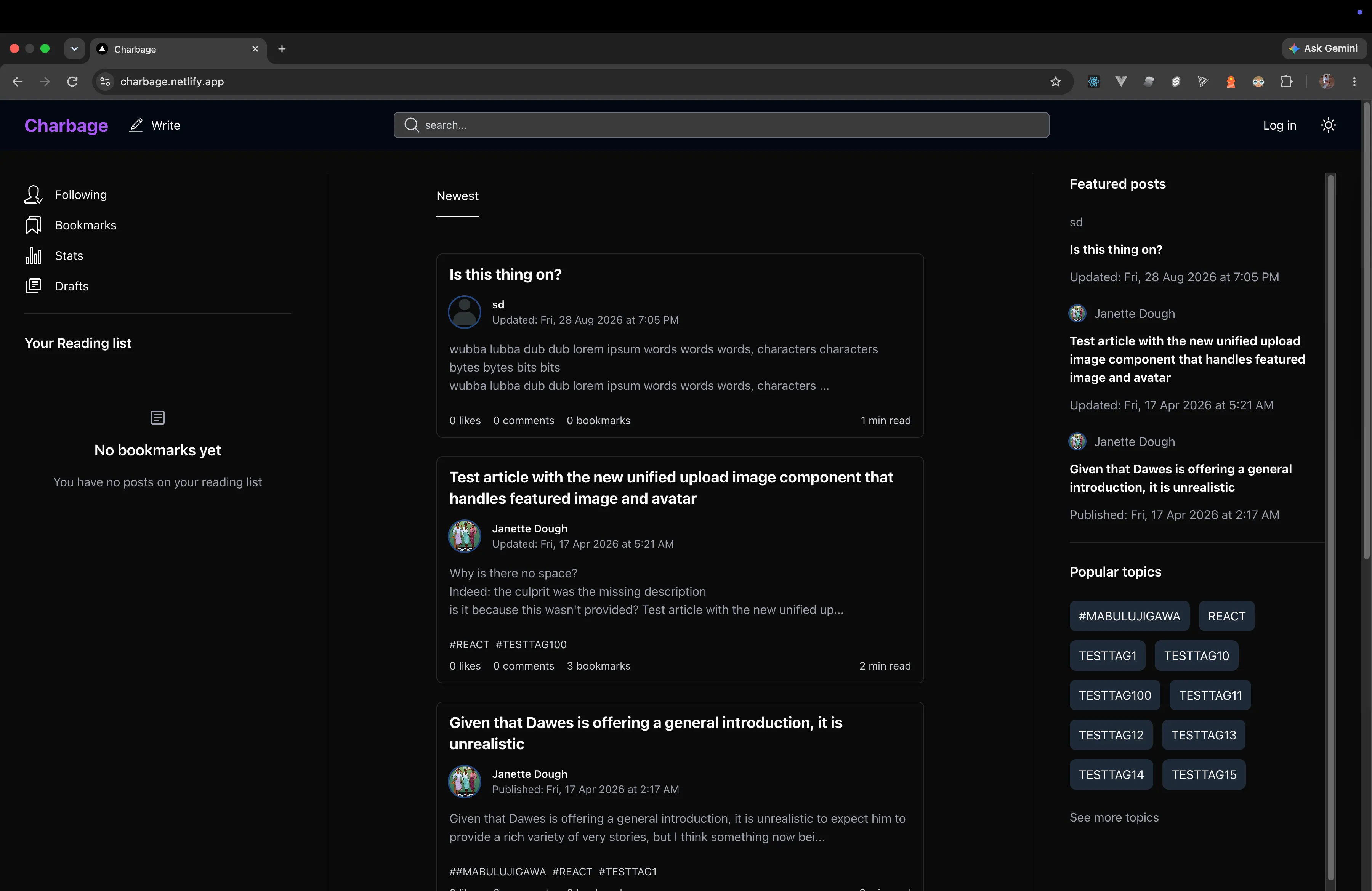 Charbage home page